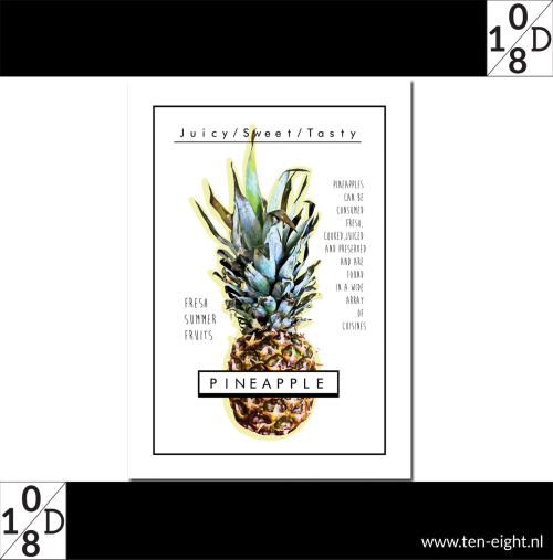 Pineapple, plakposter, teksten, illustraties, custom, fun, wall, stickers, muur, plaktextiel