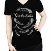 vrouwen t-shirt, womans shirt, zwart, opdruk, native, veren, feathers, ronde -hals, print, Dee to loko, ten-eight design,korte mouwen, colour black, round neck, short sleeves, white, witte opdruk, tekst, arowaks