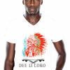 mannen t-shirt, wit, opdruk, native, rood, geel, blauw, veren, v-hals, print, Dee li loko, ten-eight design,korte mouwen, colour white, v-neck, short sleeves, red, blue, yellow, mens shirt, arowaks